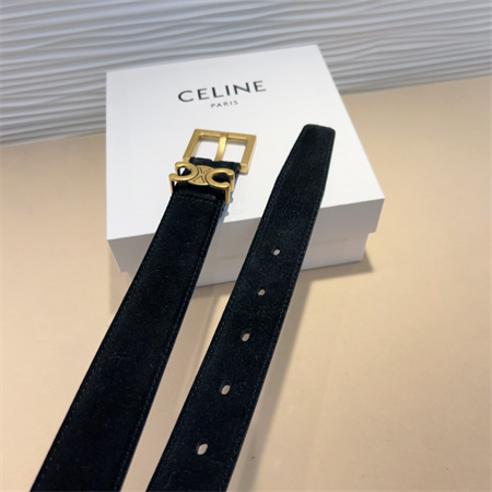 Celine TEEN Triomphe Belt 30MM Suded Gold Tone Buckle Black