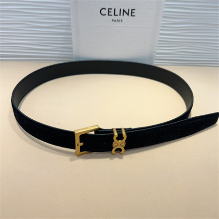 Celine TEEN Triomphe Belt 30MM Suded Gold Tone Buckle Black