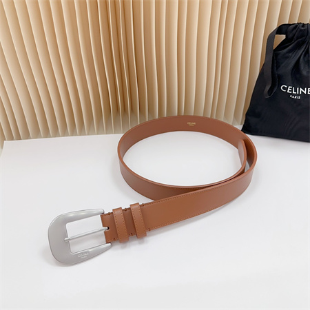 Celine Belt 35MM Calfskin Silver Tone Buckle Brown