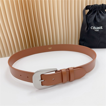 Celine Belt 35MM Calfskin Silver Tone Buckle Brown