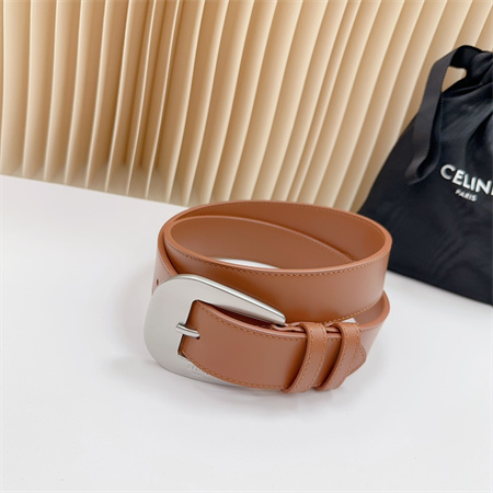 Celine Belt 35MM Calfskin Silver Tone Buckle Brown
