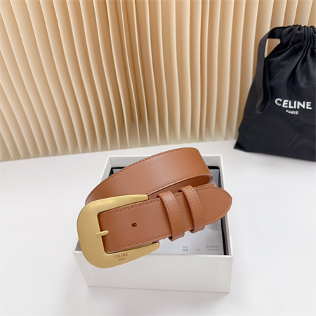 Celine Belt 35MM Calfskin Gold Tone Buckle Brown