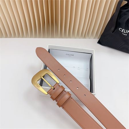 Celine Belt 35MM Calfskin Gold Tone Buckle Brown