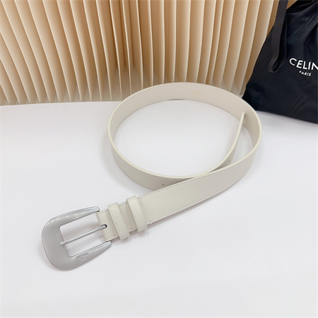 Celine Belt 35MM Calfskin Silver Tone Buckle white