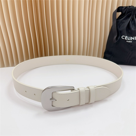 Celine Belt 35MM Calfskin Silver Tone Buckle white