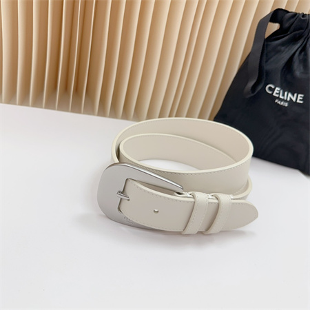 Celine Belt 35MM Calfskin Silver Tone Buckle white