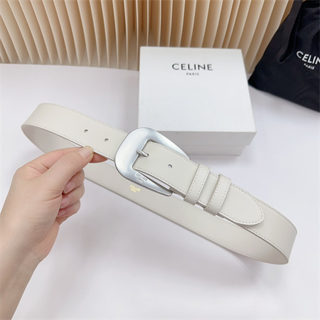 Celine Belt 35MM Calfskin Silver Tone Buckle white