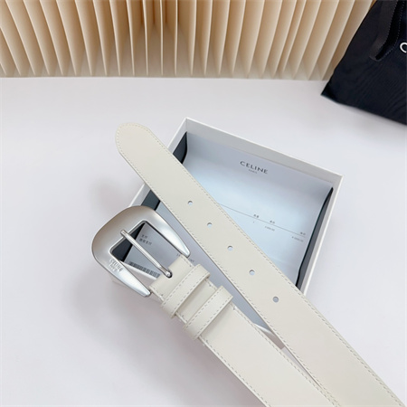 Celine Belt 35MM Calfskin Silver Tone Buckle white