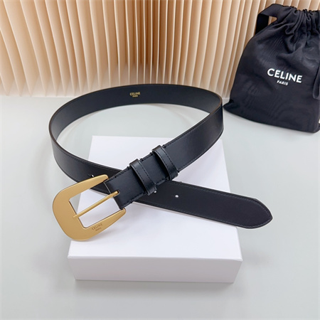 Celine Belt 35MM Calfskin Gold Tone Buckle Black