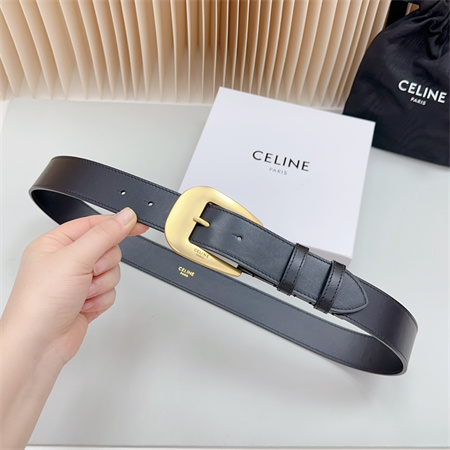 Celine Belt 35MM Calfskin Gold Tone Buckle Black