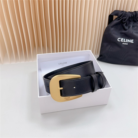Celine Belt 35MM Calfskin Gold Tone Buckle Black