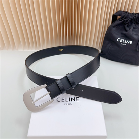 Celine Belt 35MM Calfskin Silver Tone Buckle Black