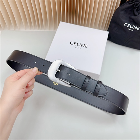 Celine Belt 35MM Calfskin Silver Tone Buckle Black