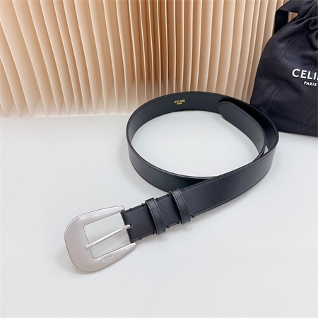 Celine Belt 35MM Calfskin Silver Tone Buckle Black