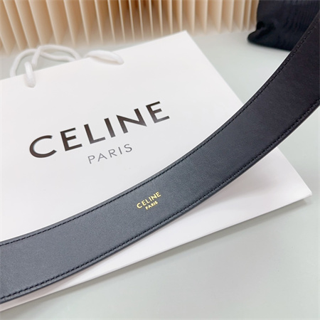 Celine Belt 35MM Calfskin Silver Tone Buckle Black