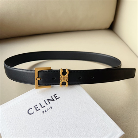 Celine TEEN TRIOMPHE Belt 30MM Calfskin Gold Tone Buckle Black