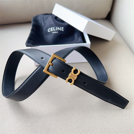 Celine TEEN TRIOMPHE Belt 30MM Calfskin Gold Tone Buckle Black