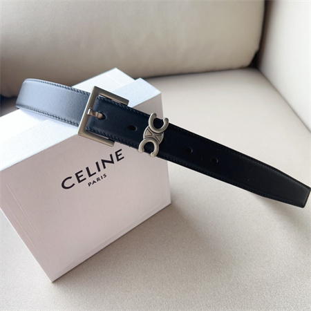 Celine TEEN TRIOMPHE Belt 30MM Calfskin Silver Tone Buckle Black