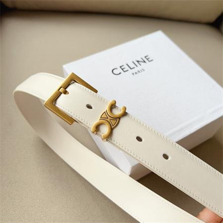Celine TEEN TRIOMPHE Belt 30MM Calfskin Gold Tone Buckle White