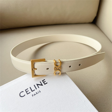 Celine TEEN TRIOMPHE Belt 30MM Calfskin Gold Tone Buckle White