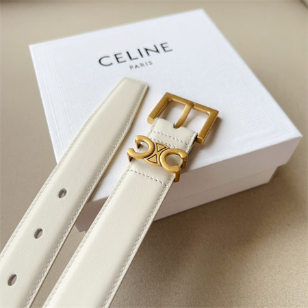 Celine TEEN TRIOMPHE Belt 30MM Calfskin Gold Tone Buckle White