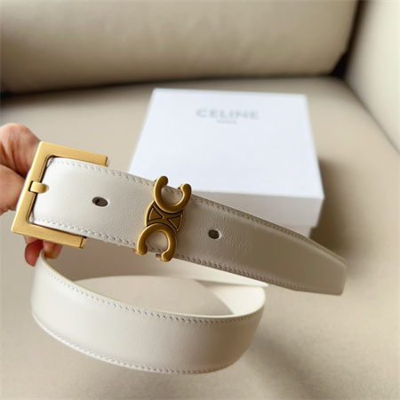 Celine TEEN TRIOMPHE Belt 30MM Calfskin Gold Tone Buckle White