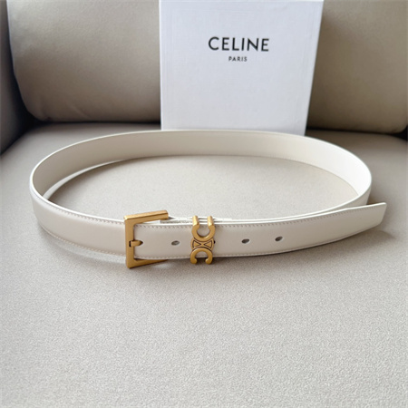 Celine TEEN TRIOMPHE Belt 30MM Calfskin Gold Tone Buckle White