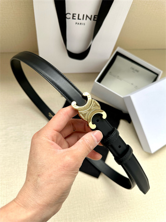 Celine TEEN TRIOMPHE Belt 25MM Calfskin Gold Tone Buckle Black