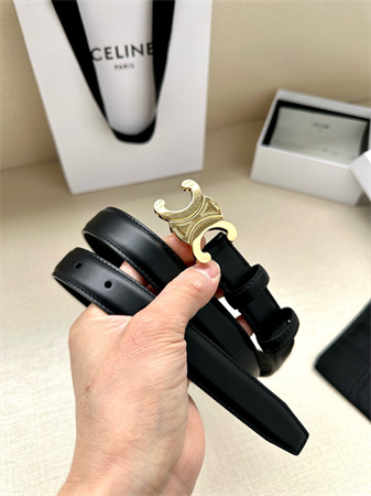 Celine TEEN TRIOMPHE Belt 25MM Calfskin Gold Tone Buckle Black