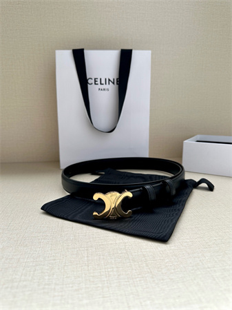 Celine TEEN TRIOMPHE Belt 25MM Calfskin Gold Tone Buckle Black