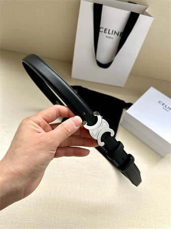 Celine TEEN TRIOMPHE Belt 25MM Calfskin Silver Tone Buckle Black