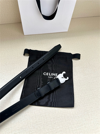 Celine TEEN TRIOMPHE Belt 25MM Calfskin Silver Tone Buckle Black