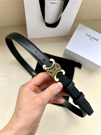 Celine TEEN TRIOMPHE Belt 25MM Calfskin Shinny Gold Tone Buckle Black