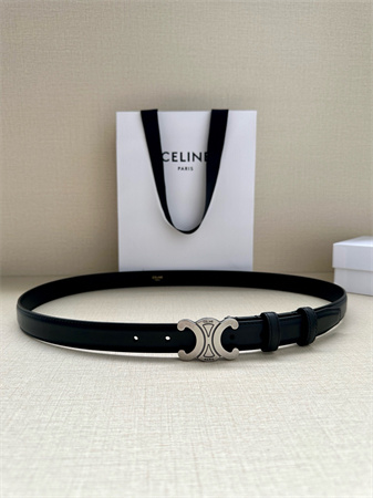 Celine TEEN TRIOMPHE Belt 25MM Calfskin Aged Silver Tone Buckle Black