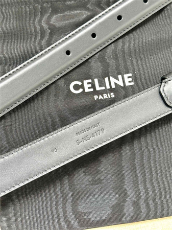 Celine TEEN TRIOMPHE Belt 25MM Calfskin Aged Silver Tone Buckle Black