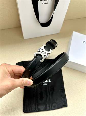 Celine TEEN TRIOMPHE Belt 25MM Calfskin Aged Silver Tone Buckle Black