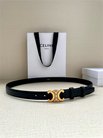 Celine TEEN TRIOMPHE Belt 25MM Calfskin Aged Gold Tone Buckle Black