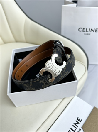 Celine TRIOMPHE Belt 25MM In Black TRIOMPHE CANVAS Silver Tone Buckle
