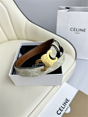 Celine TRIOMPHE Belt 25MM In White TRIOMPHE CANVAS Gold Tone Buckle