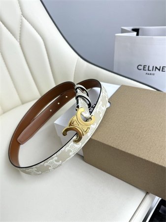 Celine TRIOMPHE Belt 25MM In White TRIOMPHE CANVAS Gold Tone Buckle