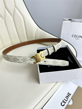 Celine TRIOMPHE Belt 25MM In White TRIOMPHE CANVAS Gold Tone Buckle