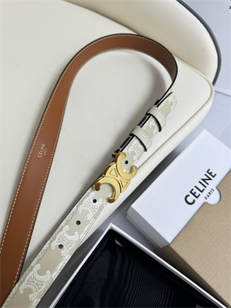 Celine TRIOMPHE Belt 25MM In White TRIOMPHE CANVAS Gold Tone Buckle