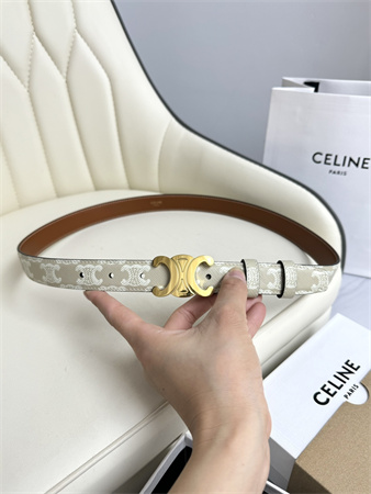 Celine TRIOMPHE Belt 25MM In White TRIOMPHE CANVAS Gold Tone Buckle