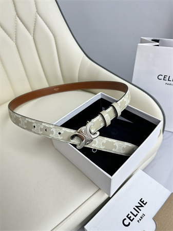 Celine TRIOMPHE Belt 25MM In White TRIOMPHE CANVAS Silver Tone Buckle