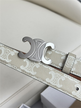 Celine TRIOMPHE Belt 25MM In White TRIOMPHE CANVAS Silver Tone Buckle