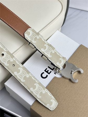Celine TRIOMPHE Belt 25MM In White TRIOMPHE CANVAS Silver Tone Buckle