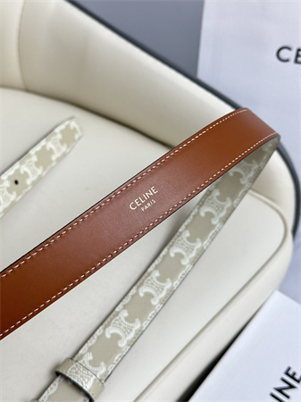Celine TRIOMPHE Belt 25MM In White TRIOMPHE CANVAS Silver Tone Buckle