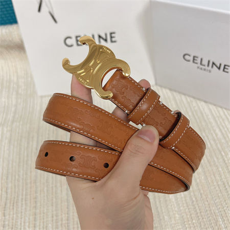 Celine TRIOMPHE Belt 25MM In Embossed Calfskin Gold Tone Buckle Brown