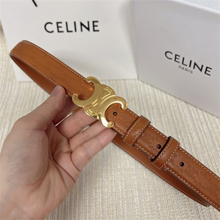 Celine TRIOMPHE Belt 25MM In Embossed Calfskin Gold Tone Buckle Brown
