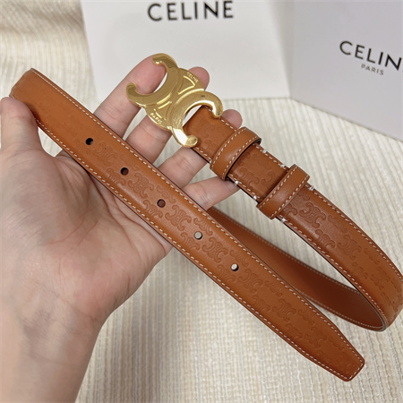Celine TRIOMPHE Belt 25MM In Embossed Calfskin Gold Tone Buckle Brown